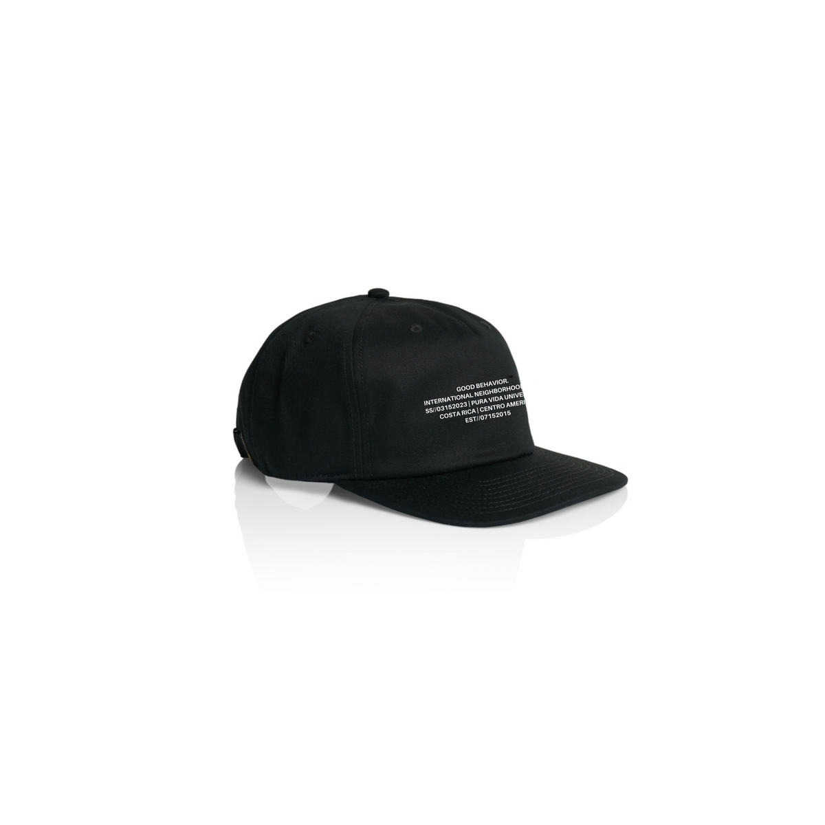black int. tour 5 panel hat// – good behavior.